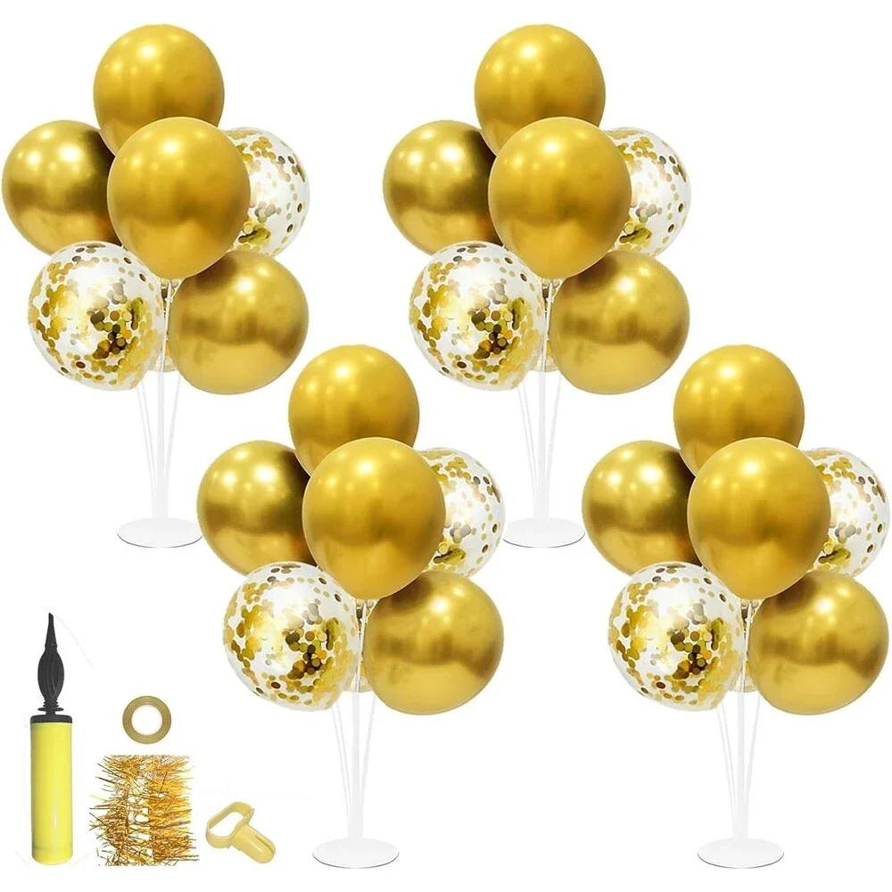 Gold Birthday Decorations, 4 Set Balloon Stand with Gold Balloons | Gold Balloon